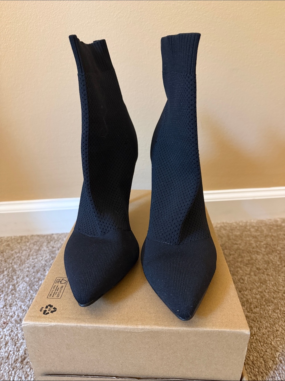 Abound Black Knit Pointed-Toe Sock Heeled Boots